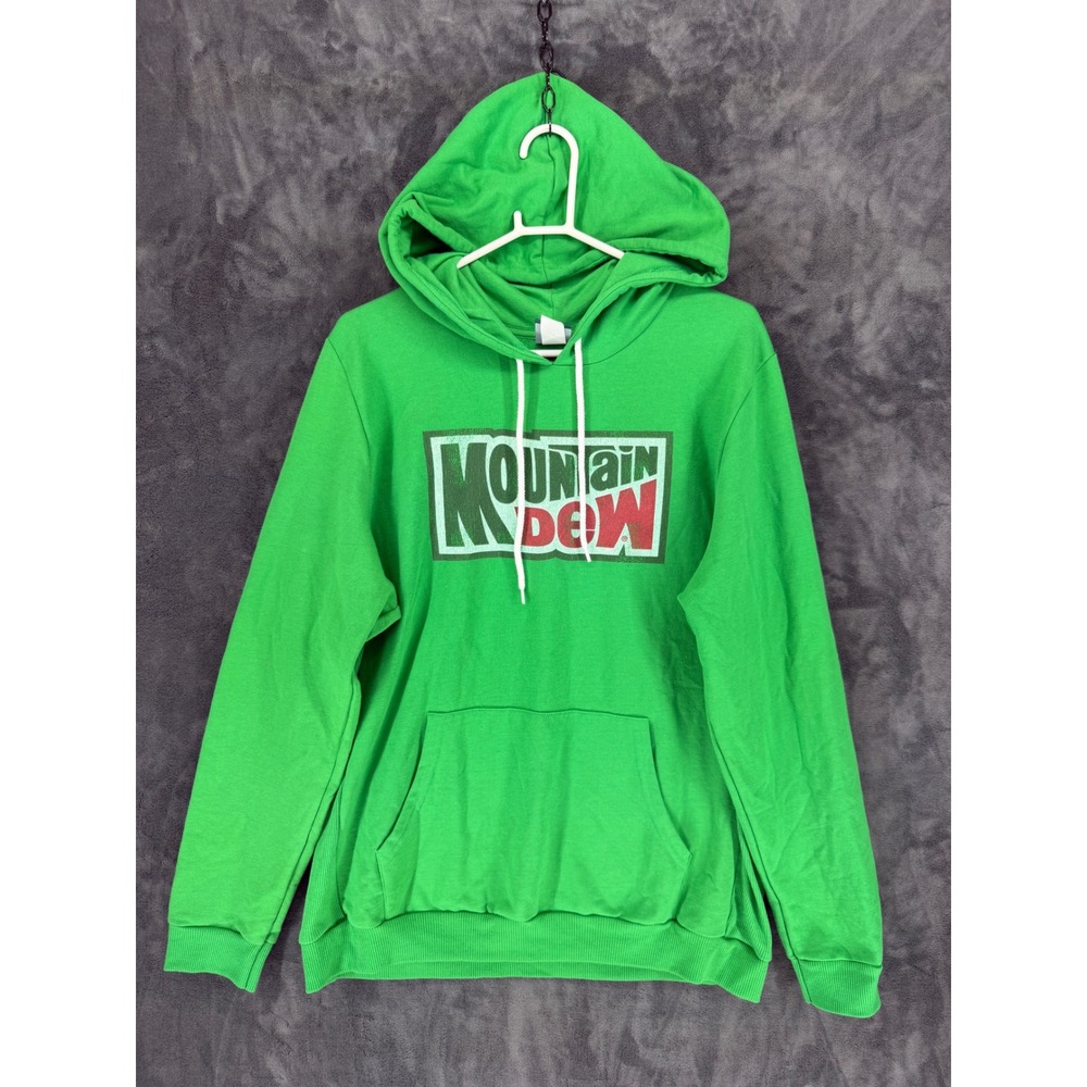Mountain Dew Graphic Hoodie Green Mens XL Vintage Logo Sweatshirt‎ GG780